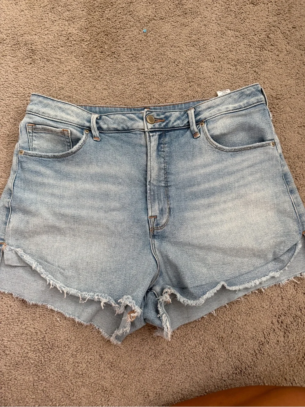 Good American Light Blue Distressed High-Rise Jean Shorts - Picture 1 of 3